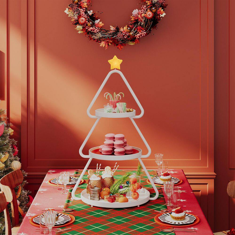 PINMOCO 19.49 in x. 32.48 in. White Metal Christmas Tree Bakers Rack ...