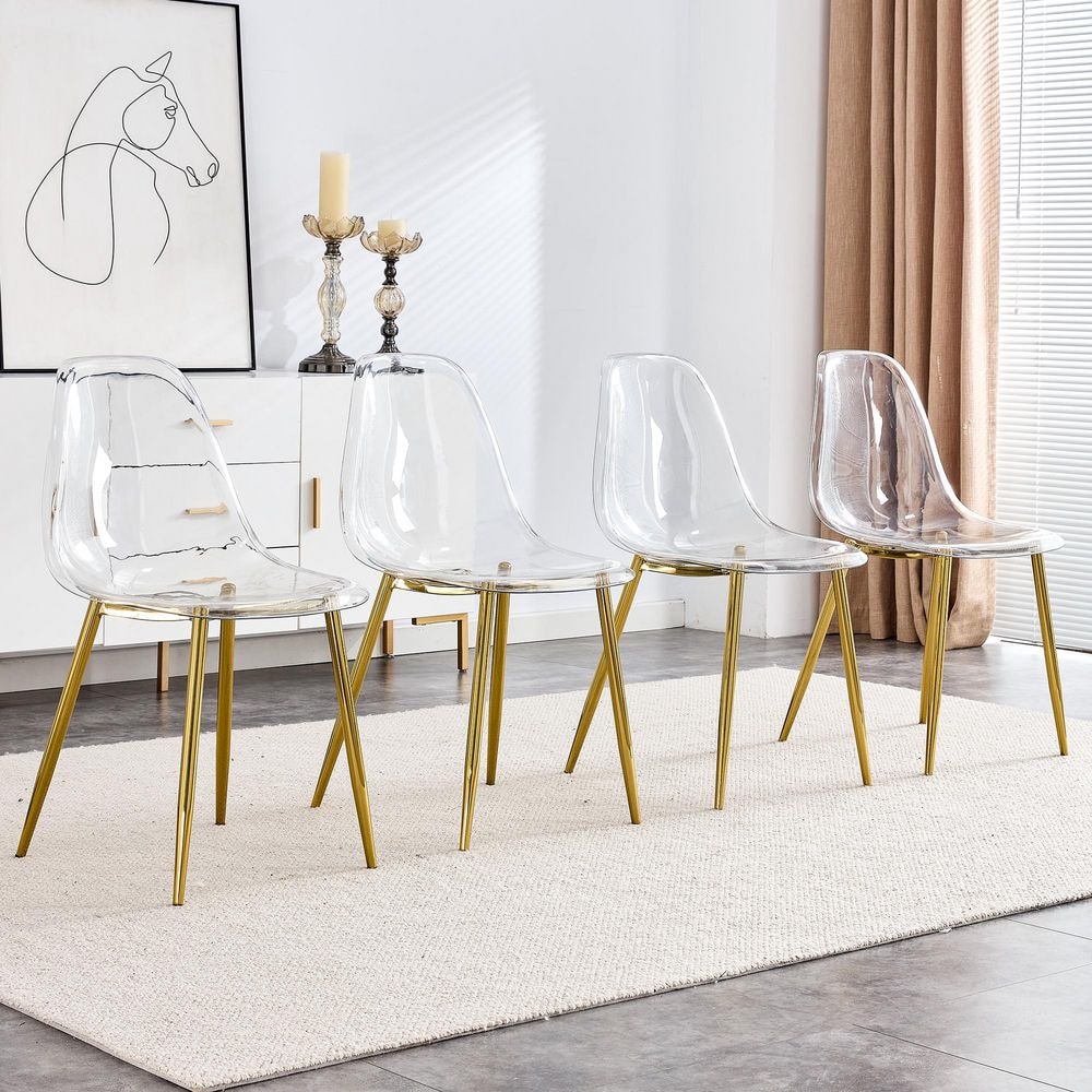 Harper & Bright Designs Gold Modern Transparent Dining Chair with ...
