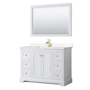 Avery 48 in. W x 22 in. D x 35 in. H Single Sink Bath Vanity in White with Carrara Cultured Marble Top and 46 in. Mirror