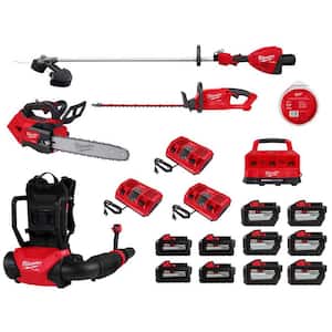 M18 FUEL 18V Cordless 17 in. String Trimmer, Backpack Blower, Chainsaw, Hedge Trimmer, (10) Battery, (3) Charger