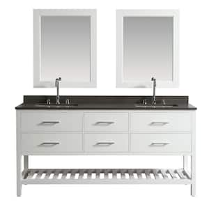 London 72 in. W x 22 in. D Vanity in White with Quartz Vanity Top in Gray with White Basin and Mirror