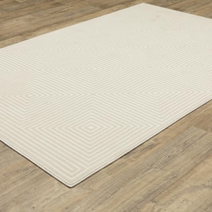 Rayder Ivory 2 ft. x 8 ft. Geometric Squares Polypropylene/Polyester Indoor Runner Area Rug