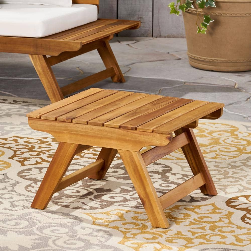 Teak Brown Acacia Wood Square Outdoor End Table