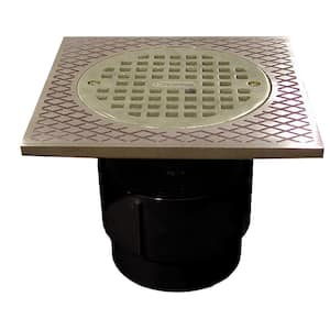 3 in. x 4 in. ABS Pipe Fit Drain Base with 3-1/2 in. IPS Plastic Spud, 5 in. Nickel Bronze Strainer and 7 in. Square Top