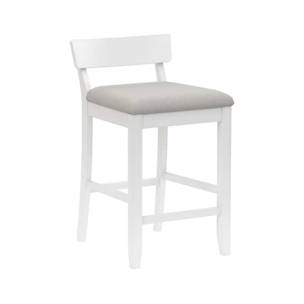 Hillsdale Furniture Warren 26.75 in. White Low Back Wood in. Bar Stool with Faux Leather Seat 1 Set of Included
