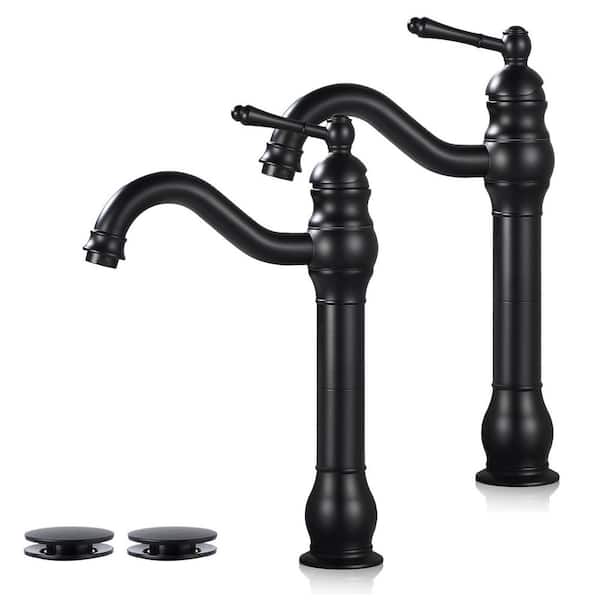 AKLFGN Single Hole Single-Handle Waterfall Vessel Sink Faucet with Pop-up Drain in Matte Black (2-Pack)