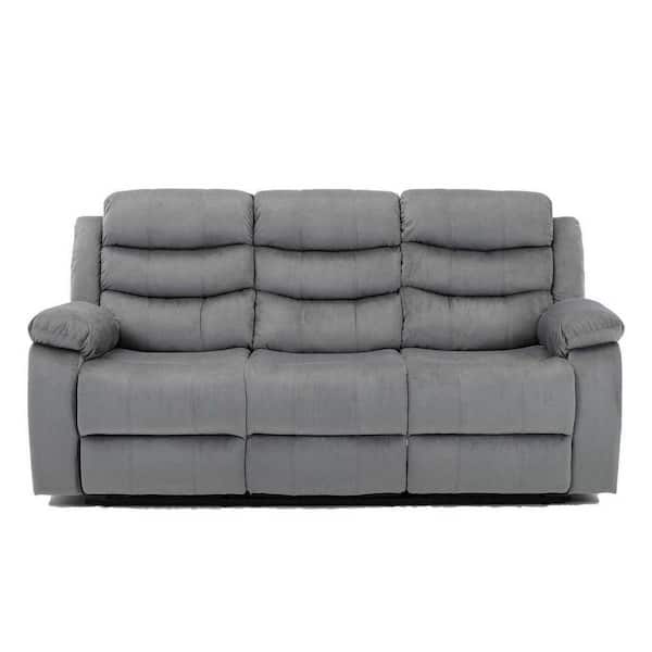 hzlagm Yingj 76 in. W 3-Seat Microfiber Straight Reclining Sofa in Gray