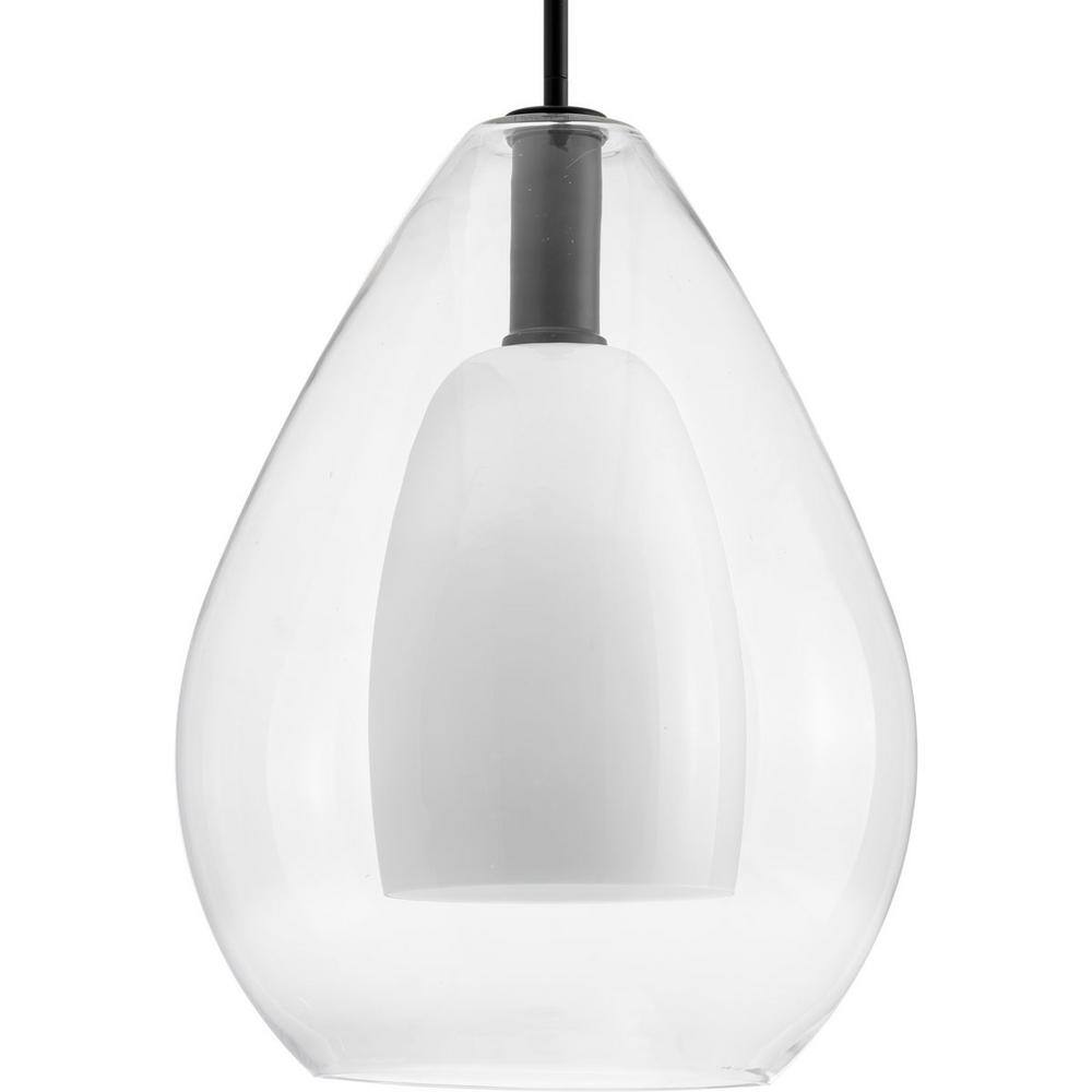 Matte Black 21" Pendant with Clear and Opal Glass Shade