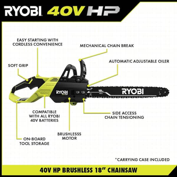 RYOBI 40V HP Brushless 18 in. Battery Chainsaw with 5.0 Ah Battery