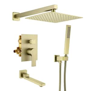 Single Handle 1-Spray Wall Mount Tub and Shower Faucet 1.8 GPM 10 in. Shower Faucet Set in Brushed Gold Valve Included