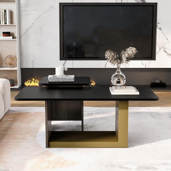 47.2 in. Black Rectangle MDF Wood Coffee Table with 2 Pieces and Spacious Top