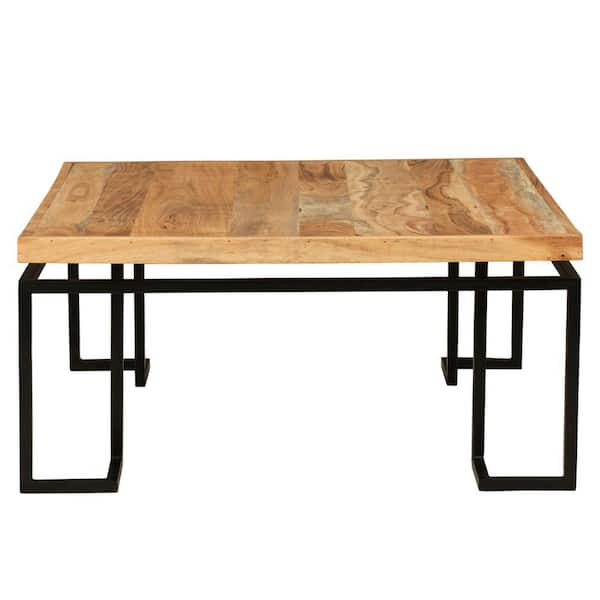 Benjara 34 in. Brown and Black Square Coffee Table with Wooden Top