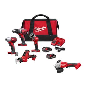 M18 18V Lithium-Ion Cordless Combo Kit 4-Tool with Two 2.0 Ah Batteries, Charger and Tool Bag W/Brushless Grinder