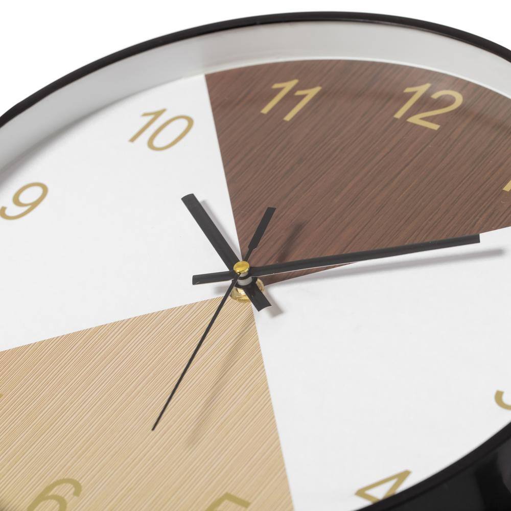 Modern Brown and Beige Plastic Wall Clock with Wood Look