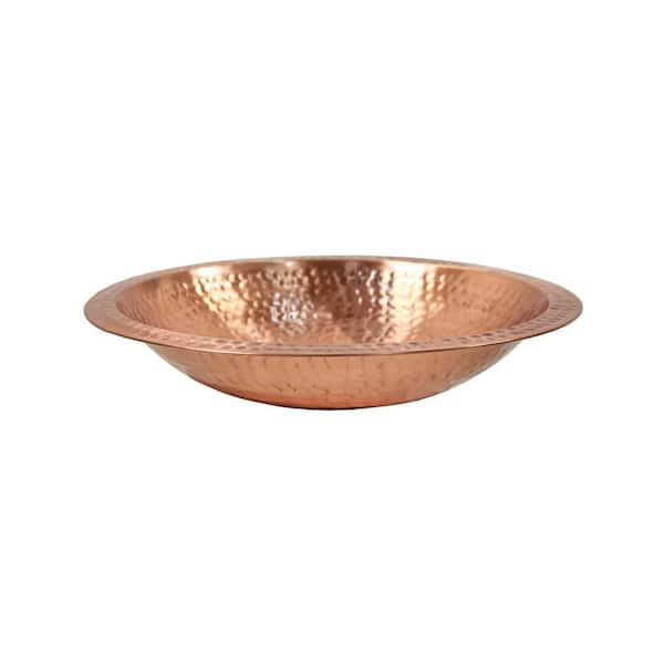 ACHLA DESIGNS 14 in. W Round Satin Hammered Solid Copper Birdbath Bowl with Rim, Garden Accent, Outdoor Accessory