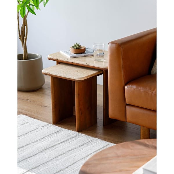 Livabliss Tyrese Modern End Table, Brown, 18 in. H x 24 in. W x 16 in. D, 16 in. H x 15 in. W x 12 in. D