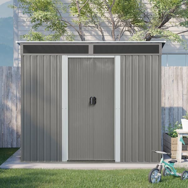 8 ft. x 6 ft. Dark Gray Metal Outdoor Storage Shed with Transparent Plate and Lockable Sliding Doors (48 sq. ft. )