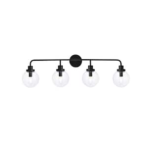 Home Living 37.5 in. 4-Light Black Vanity Light with Glass Shade
