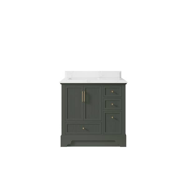 Willow Collections Alys 36 in. W x 22 in. D x 36 in. H Left Offset Sink Bath Vanity in Pewter Green with 1.5 in. Empira Qt. Top