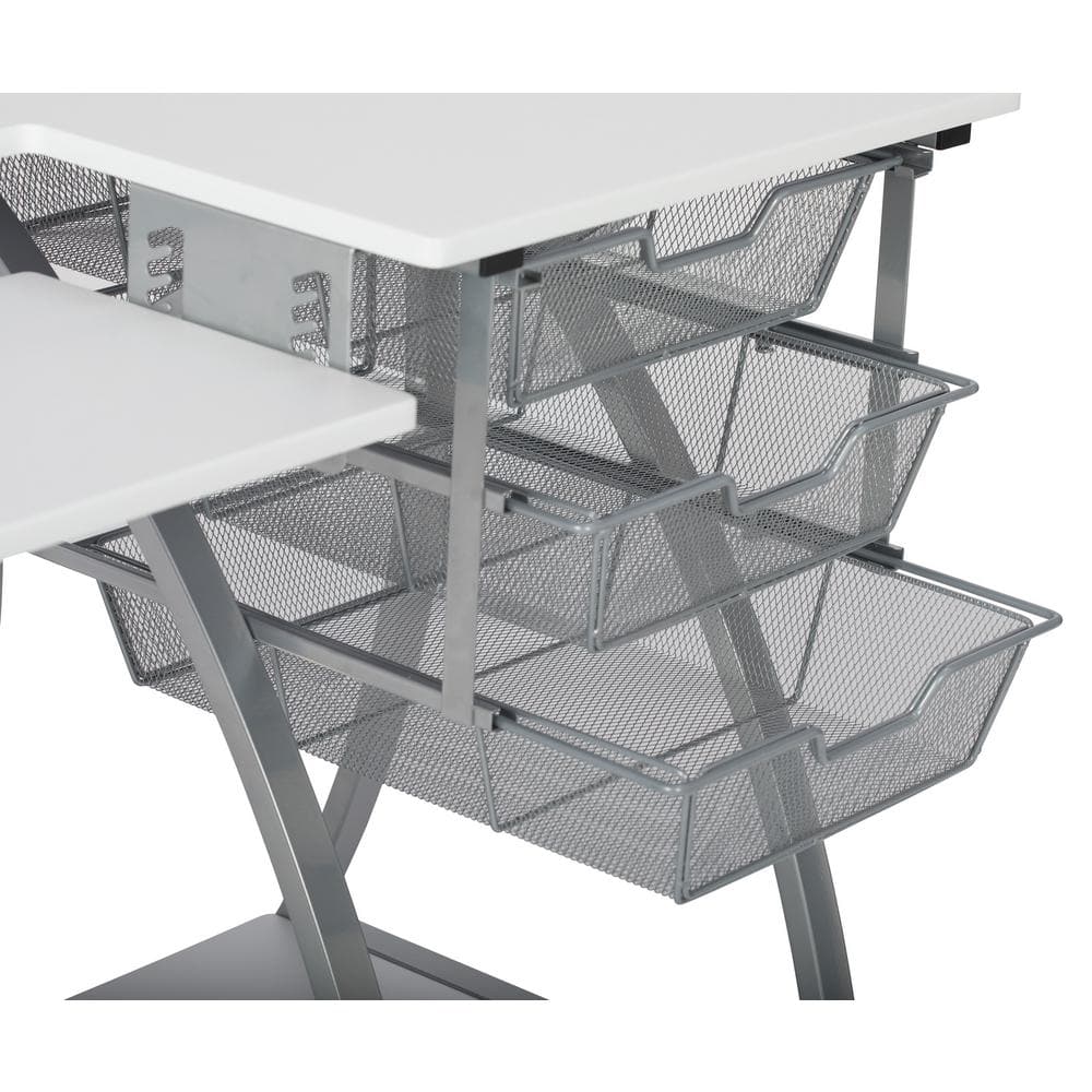 Silver and White Foldable Sewing Table with Mesh Drawers