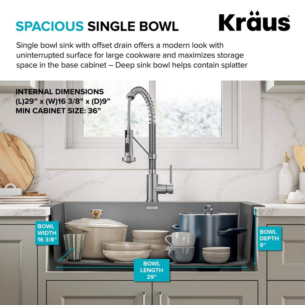 Gray 33-Inch Single Bowl Granite Drop-In Kitchen Sink