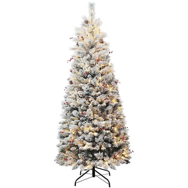 Haute Decor 6.5 ft. Pre-Lit Newbury Flocked Artificial Christmas Tree ...