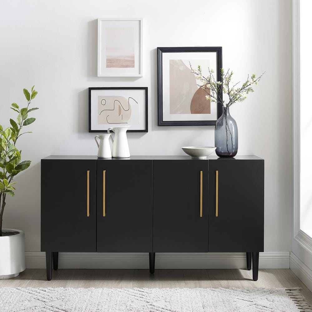 Everett Matte Black Mid-Century Sideboard with Tapered Legs