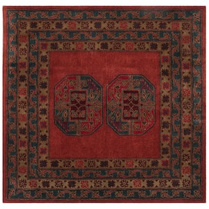 Heritage Red 6 ft. x 6 ft. Square Border Floral Area Rug