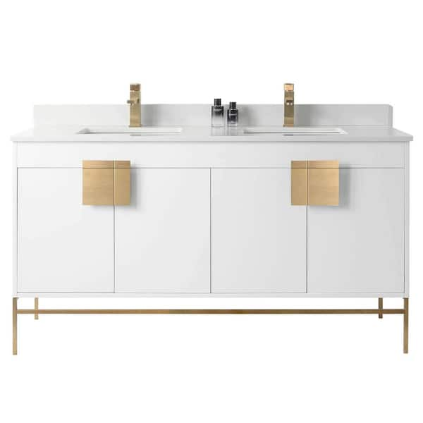 FINE FIXTURES 60 in. W x 20.47 in. D x 33.5 in. H Bathroom Vanity in Matte White Paint with White Phoenix Stone Vanity Top