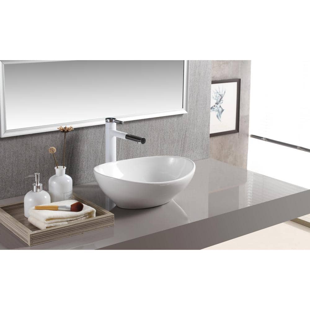 Compact White Ceramic Oval Vessel Bathroom Sink