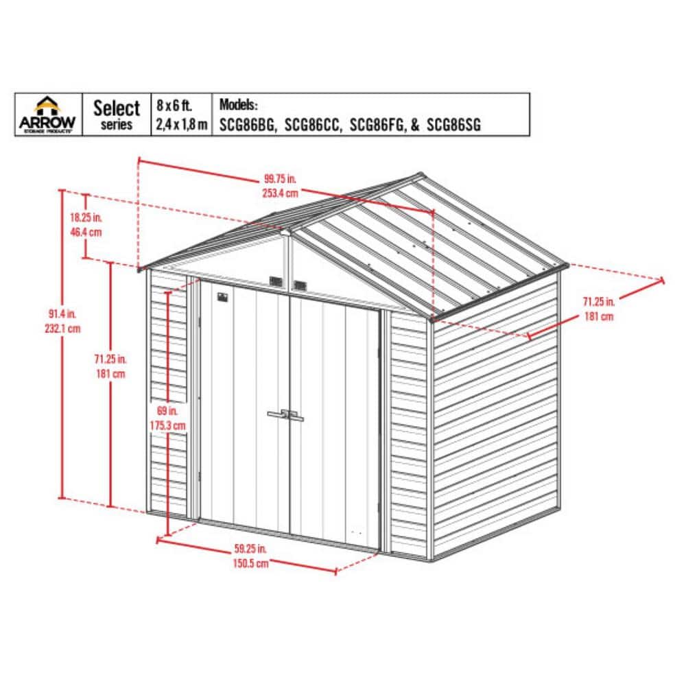 8 ft x 6 ft Charcoal Galvanized Steel Storage Shed Kit