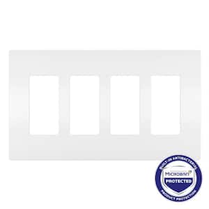 radiant 4-Gang Decorator/Rocker Plastic Screwless Wall Plate with Microban Antimicrobial Protection, White