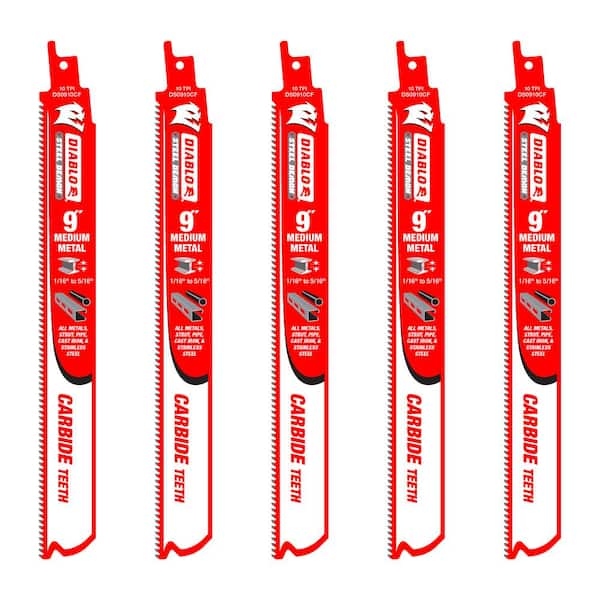 DIABLO 9 in. 10 TPI Steel Demon Carbide Reciprocating Saw Blade for Medium Metal (1/16 in. to 5/16 in.) Cutting (5-Pack)