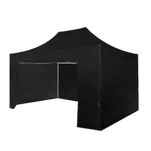 10 ft. x 10 ft. Outdoor Patio Black Canopy Tent with 4 Removable Sidewalls and Roller Bag