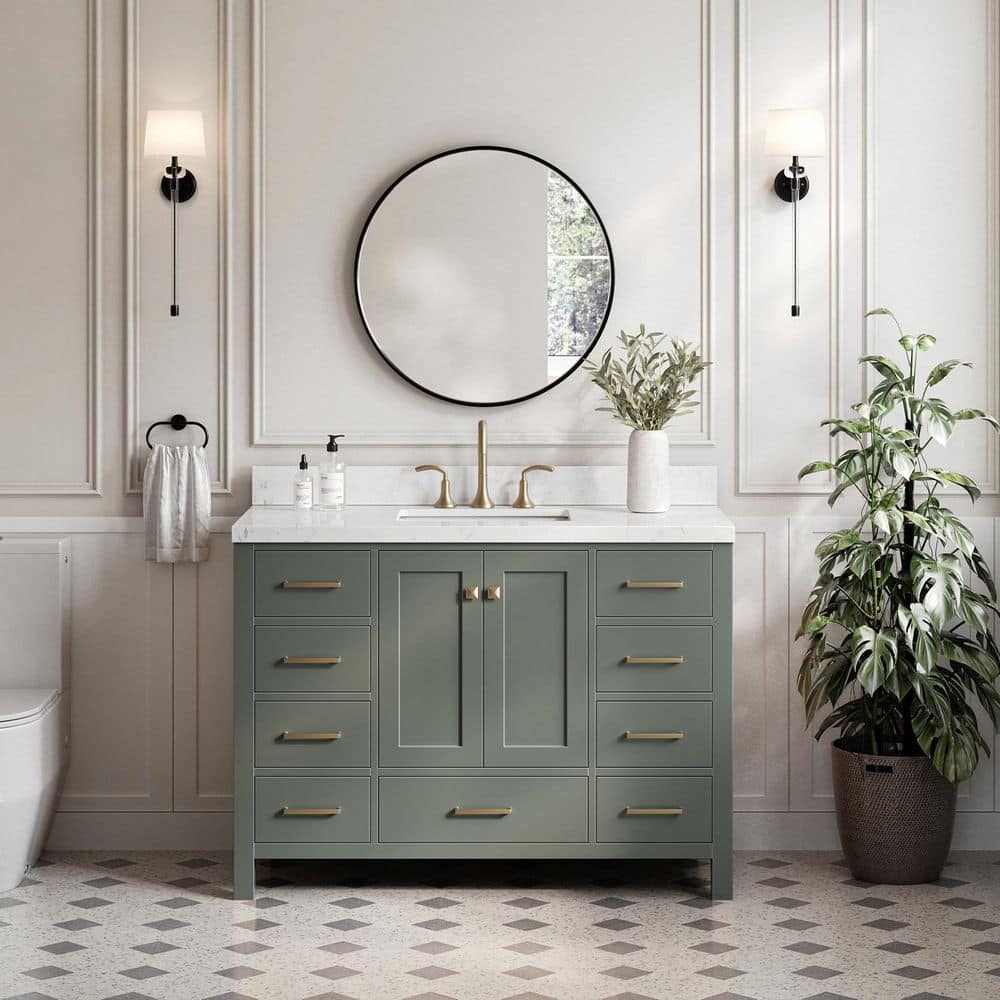 Cambridge 48 in. Single Sink Freestanding Bath Vanity in Vintage Green with Carrara White Quartz Top & Sidesplash price history on PriceWatchPro