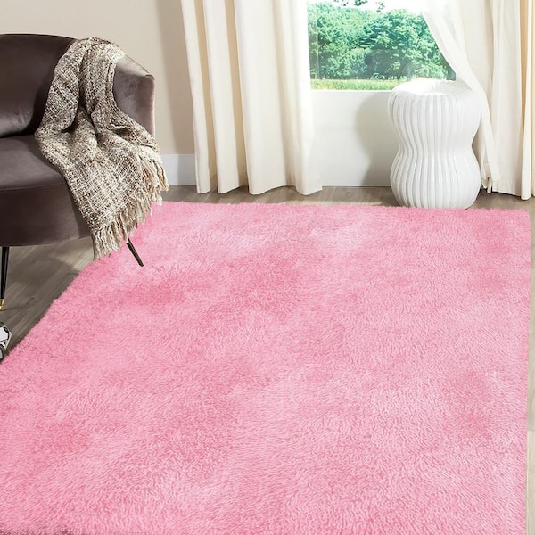 Rug Branch Super Soft Pink 4 ft. x 5 ft. Solid Polyester