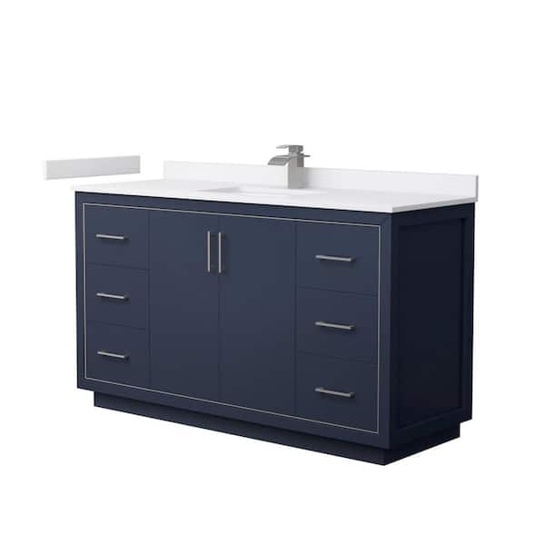 Wyndham Collection Icon 60 in. W x 22 in. D x 35 in. H Single Bath Vanity in Dark Blue with White Cultured Marble Top