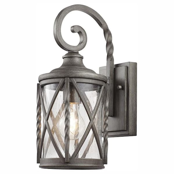 Home Decorators Collection Walcott Manor 14.5 in. 1-Light Antique Pewter Hardwired Outdoor Wall Light Lantern Sconce with Seeded Glass