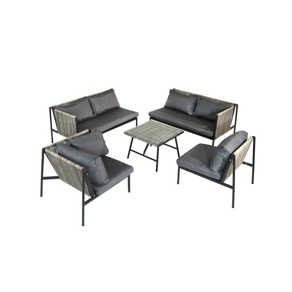 5-Piece Luxury Rattan Wicker Outdoor Patio Conversation Sectional Sofa Seating Set with Black Cushions and Coffee Table price history on PriceWatchPro