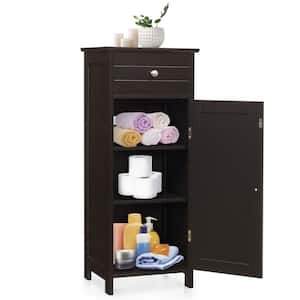 14 in. W x 12 in. D x 34.5 in. H Brown Wooden Storage Free-Standing Floor Linen Cabinet with Drawer and Adjustable Shelf