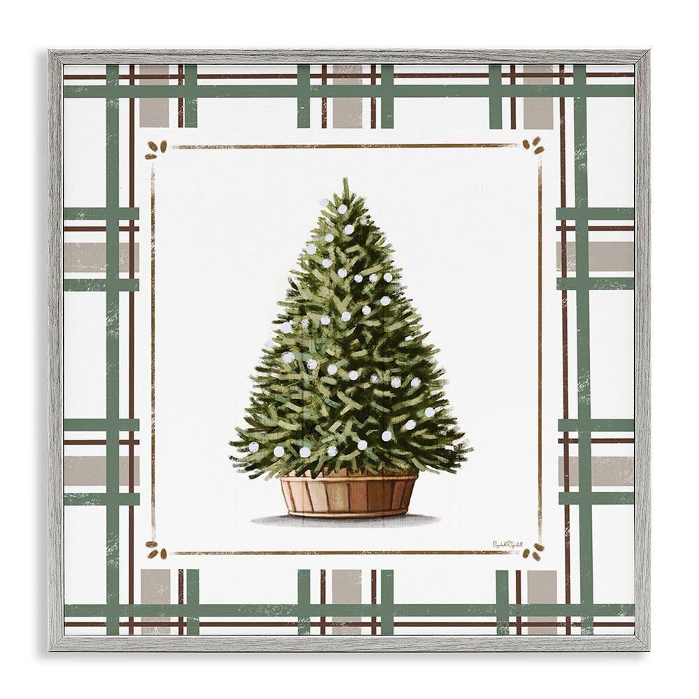 Potted Christmas Tree Plaid by Elizabeth Tyndall 1 Piece Gray Framed Giclee Religious Art Print 12 in. x 12 in. price history on PriceWatchPro