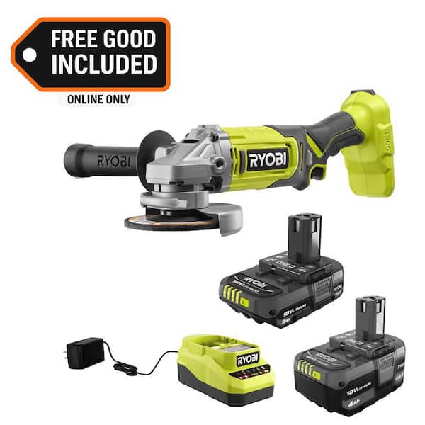 ONE+ 18V Lithium-Ion Kit with 2.0 Ah and 4.0 Ah Batteries, Charger, and ONE+ 18V Cordless 4-1/2 in. Angle Grinder