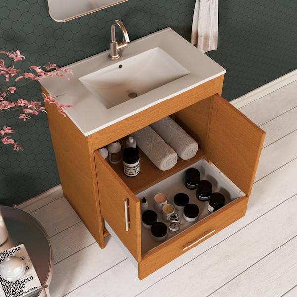 Pacific 30 in. x 18 in. D Bath Vanity in Honey Maple with Ceramic Vanity Top in White with White Basin