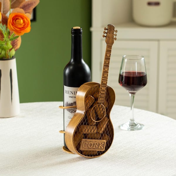 Vintiquewise Decorative Metal Guitar Shape Wine Bottle and Cork