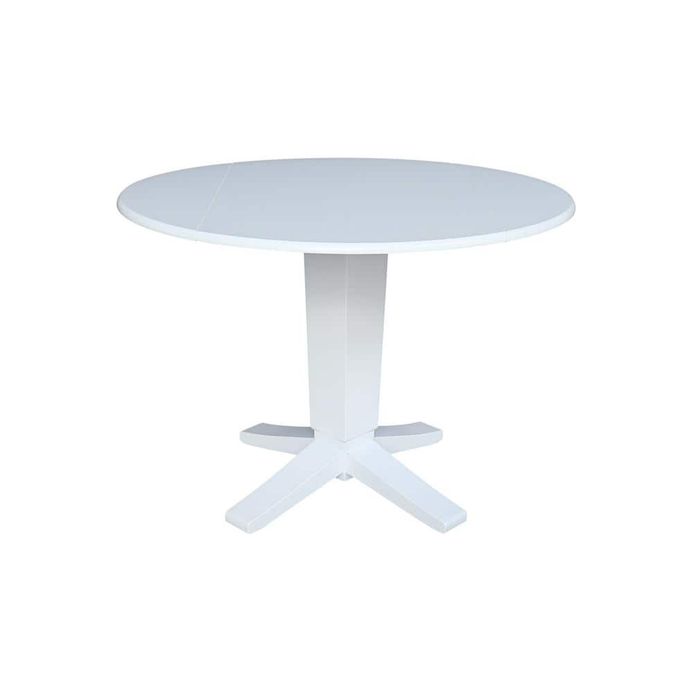 42" White Solid Wood Round Extendable Pedestal Dining Table