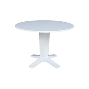Aria White Solid Wood Pedestal Base 42 in Drop-leaf Dining Table Seats 4