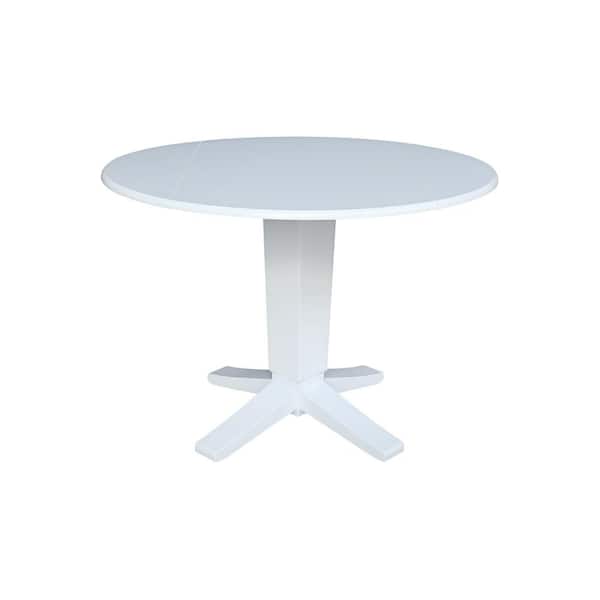 International Concepts Aria White Solid Wood Pedestal Base 42 in Drop-leaf Dining Table Seats 4
