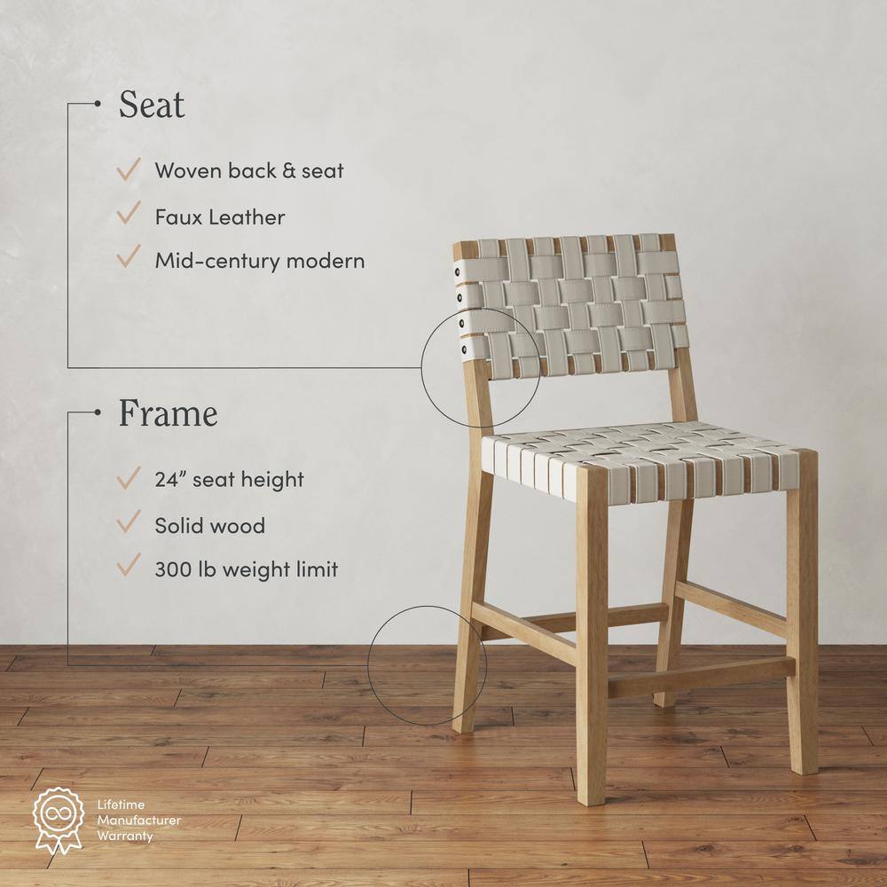 Cohen White Faux Leather and Wood Bar Stool