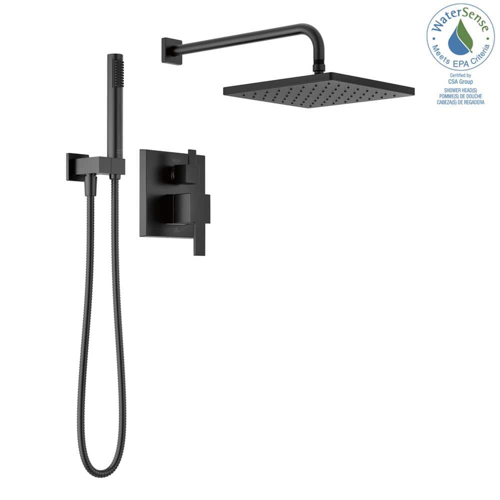 Matte Black Modern Raincan Square Shower System with Handheld Spray