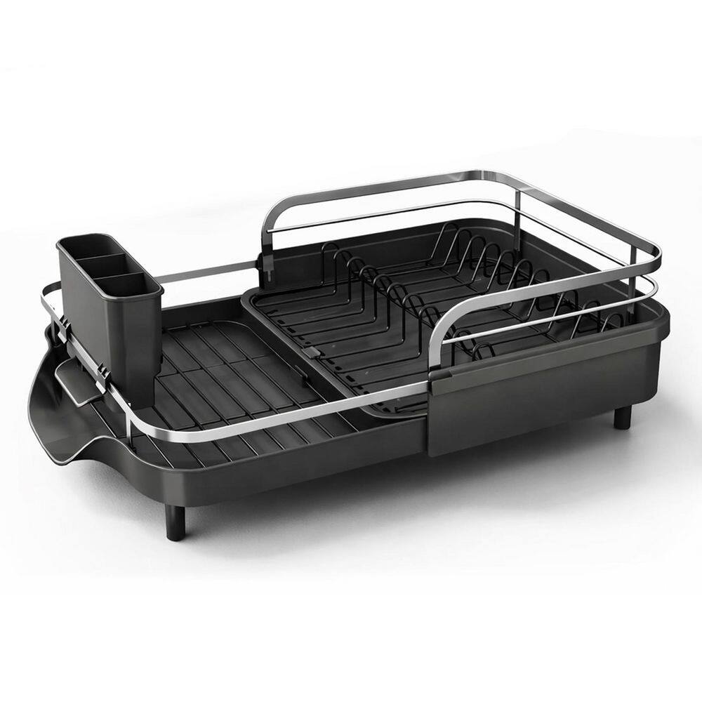 Black Stainless Steel Dish Drying Rack with Drainboard, Expandable Design and Utensil Holder for Kitchen Counter price history on PriceWatchPro